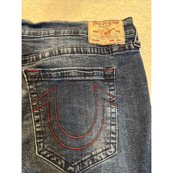True Religion Jeans Mens 42 Ricky Blue Denim Medium Wash Stiched Flap Pocket - Picture 1 of 9